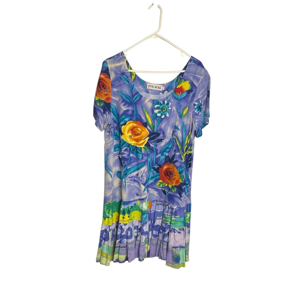 Jams World Vintage Velvet Rose Floral Scoop-Neck Swing Ruffle Dress size XL